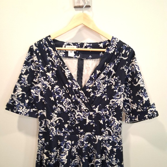 Unique Vintage Womens Navy Blue Dark Floral 1950s Swing Dress Sz XL Pinup Retro - Picture 2 of 11